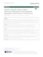 prikaz prve stranice dokumenta Propolis Ethanolic Extracts Reduce Adenosine Diphosphate Induced Platelet Aggregation Determined on Whole Blood